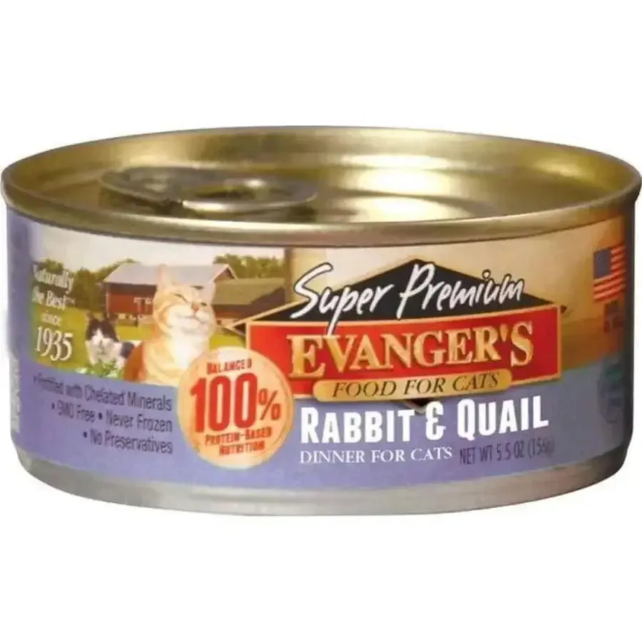 Evanger's Super Premium Rabbit & Quail Dinner Canned Cat Wet Food 24ea/5.5 oz