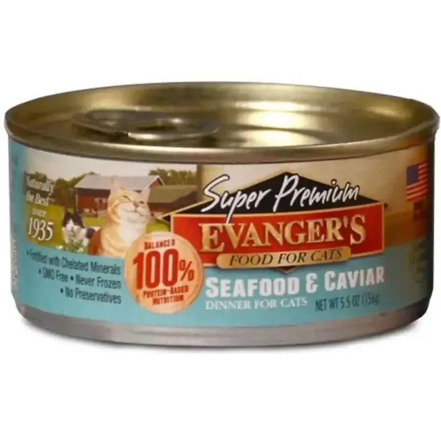 Evanger's Super Premium Seafood & Caviar Dinner Canned Cat Wet Food 24ea/5.5 oz
