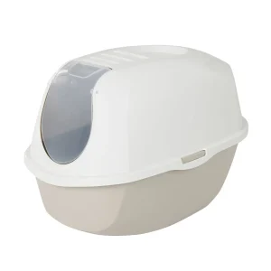 ExquisiCat® Flip Top Hooded Cat Litter Box with Door, Taupe/White