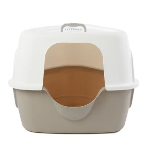 ExquisiCat® Hooded Corner X-Large Cat Litter Box with Lid, Beige/White