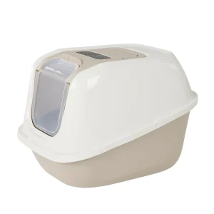 ExquisiCat® Jumbo Flip Top Hooded Cat Litter Box with Door, Taupe/White