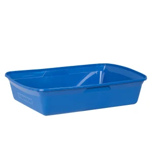 ExquisiCat® Large Cat Open Pan Litter Box W/ Durable Plastic Material & Enlarged Rim, Blue