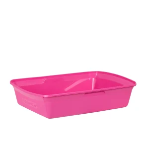 ExquisiCat® Large Cat Open Pan Litter Box W/ Durable Plastic Material & Enlarged Rim, Hot Pink