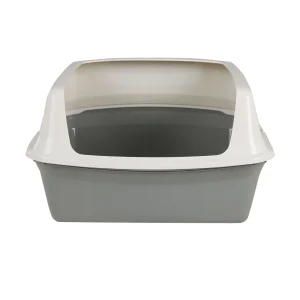 ExquisiCat® Plastic Rimmed High-Sided Cat Litter Box, Open Top, Gray/White