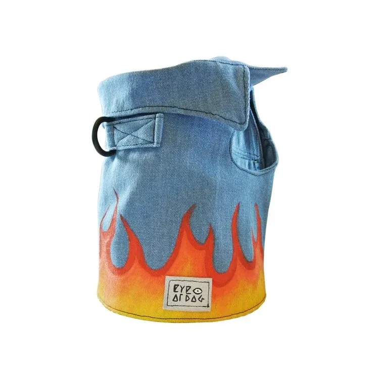 EYE OF DOG | Flames Vest in Blue Denim