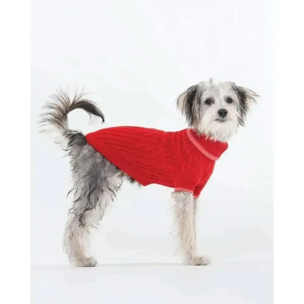 Fashion Pet Classic Cable Dog Sweater Red