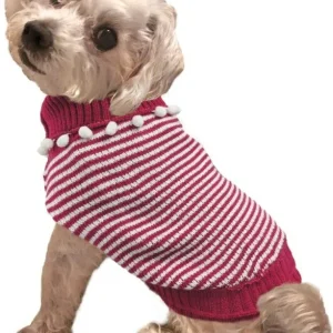 Fashion Pet Pom Pom Stripe Dog Sweater Raspberry