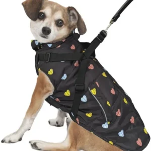 Fashion Pet Puffy Heart Harness Coat Black