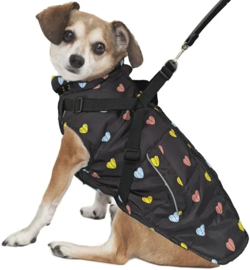 Fashion Pet Puffy Heart Harness Coat Black - Large