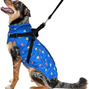 Fashion Pet Puffy Heart Harness Coat Blue - Medium