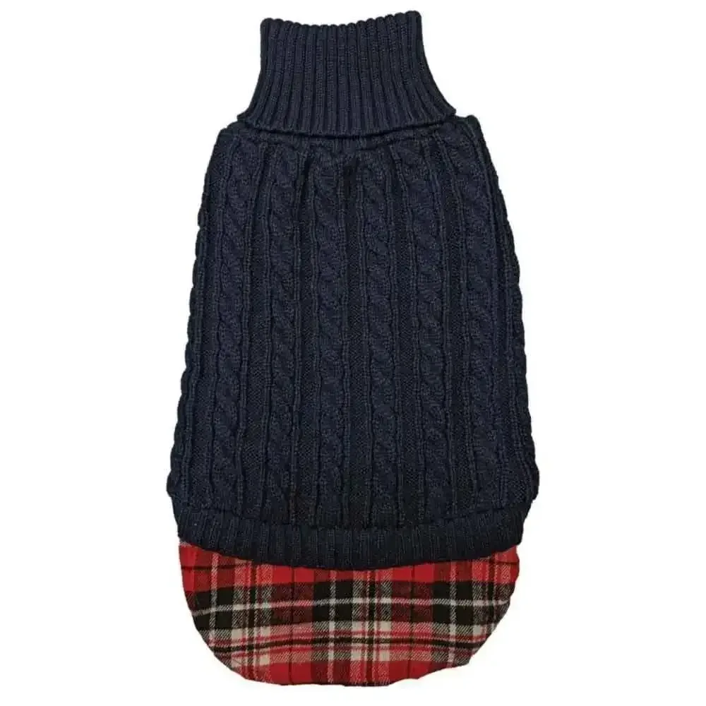 Fashion Pet Un-Tucked Cable Dog Sweater Navy