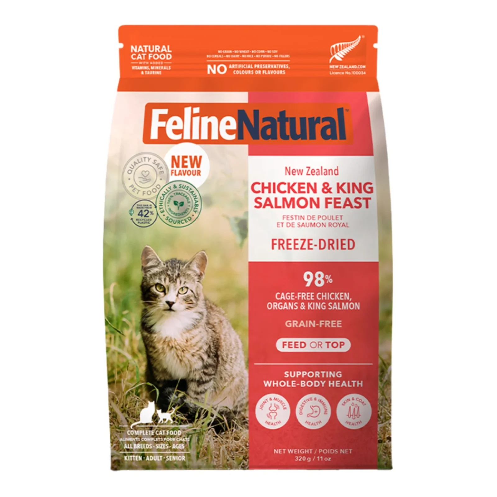 Feline Natural Cat Freeze-Dried Grain-Free New Zealand Chicken & King Salmon Feast, 11 oz