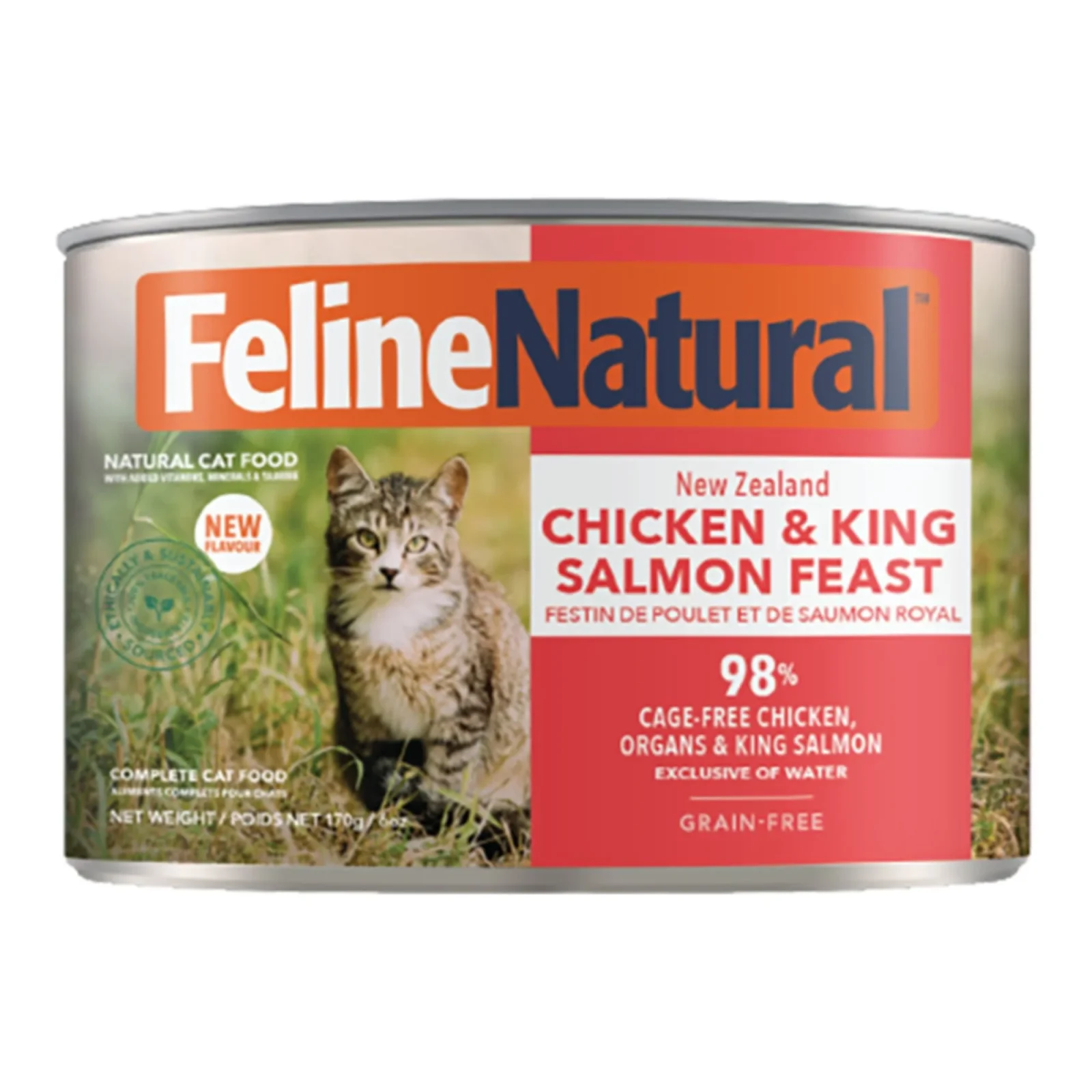 Feline Natural Cat Grain-Free Canned New Zealand Chicken & King Salmon Feast, 6 oz each, Case of 12