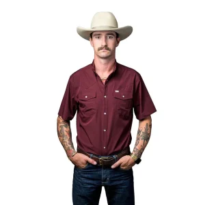 Ferrell Brands Inc Brand Mens Maroon Vented Pearl Snap Shirt