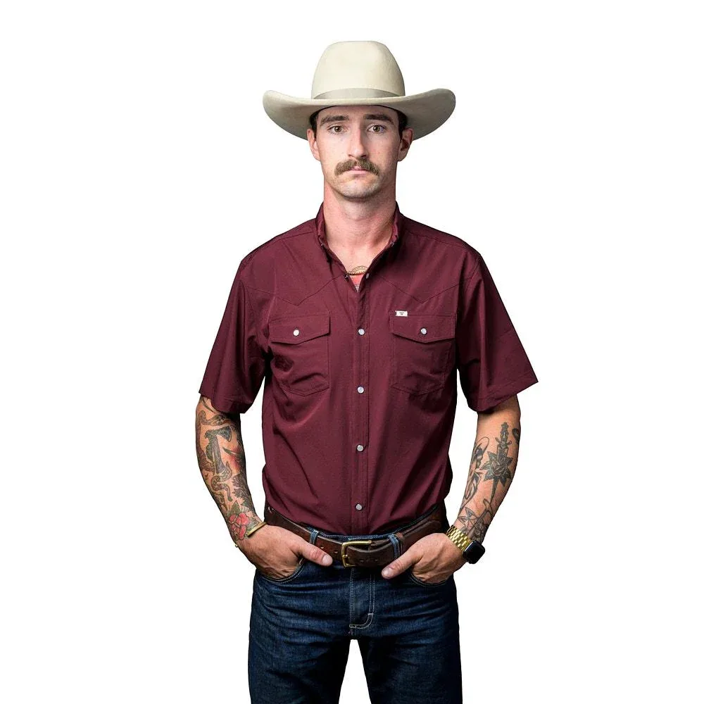 Ferrell Brands Inc Brand Mens Maroon Vented Pearl Snap Shirt