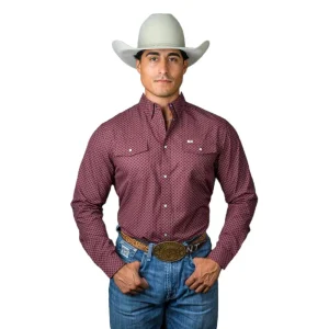 Ferrell Brands Inc Brand Mens Red Print Vented Pearl Snap Shirt