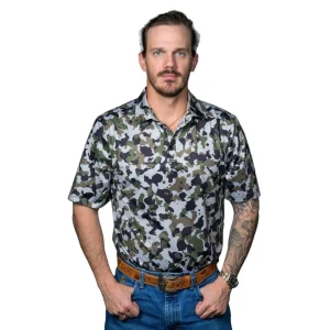 Ferrell Brands Inc Mens Camo Print Short Sleeve Polo