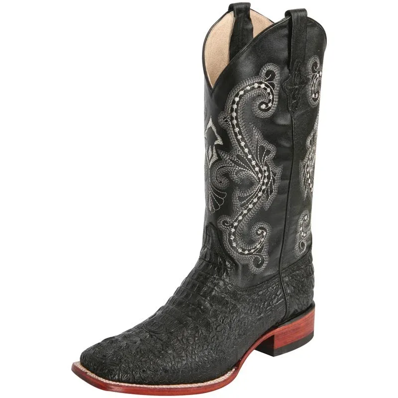 Ferrini Men's Black Caiman Croc Print Cowboy Boots