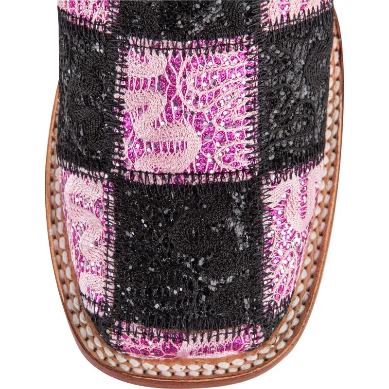 Ferrini Women's Black and Pink Patchwork Cowgirl Boots - Image 2