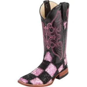 Ferrini Women's Black and Pink Patchwork Cowgirl Boots