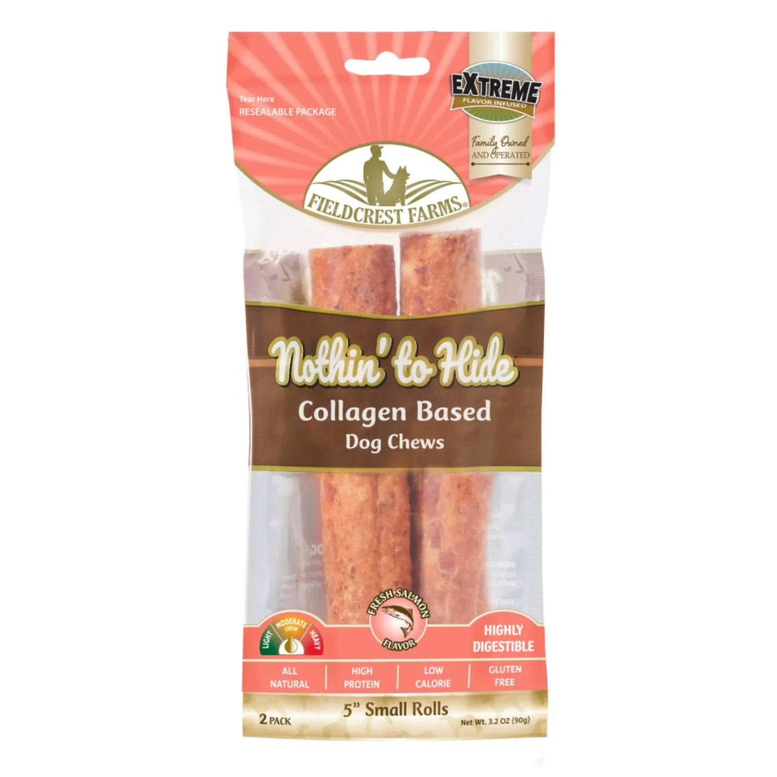 Fieldcrest Farms Nothin' to Hide Collagen Salmon Roll Dog Chew 2pk/5in