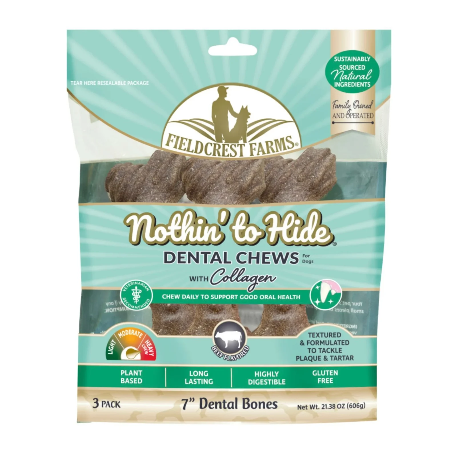 Fieldcrest Farms Nothin' to Hide Dental Bone Collagen Dog Chew 3pk/7in