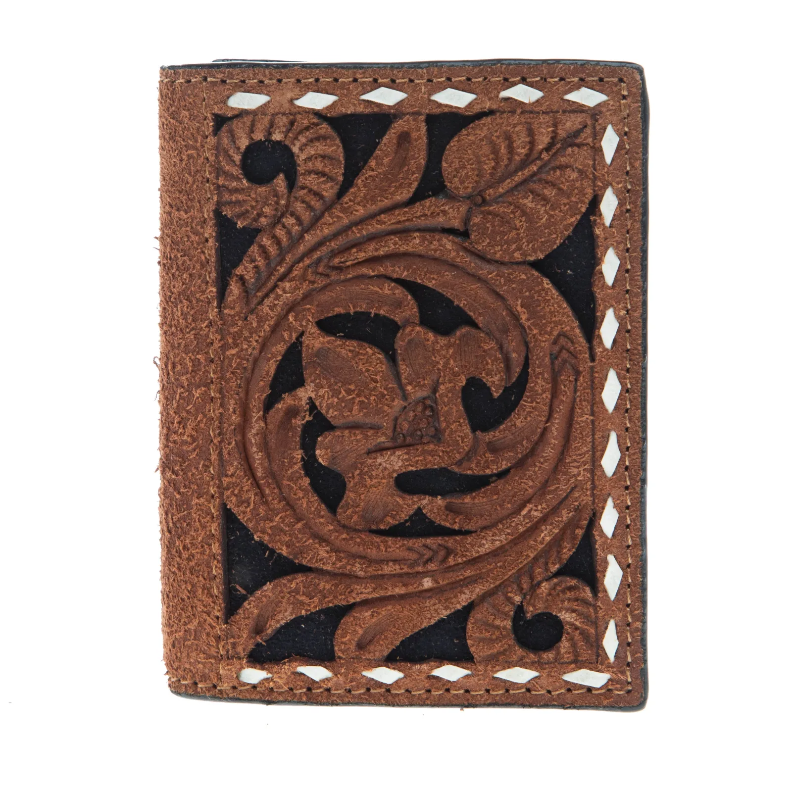 Floral Tooled Brown Trifold Wallet - Image 2