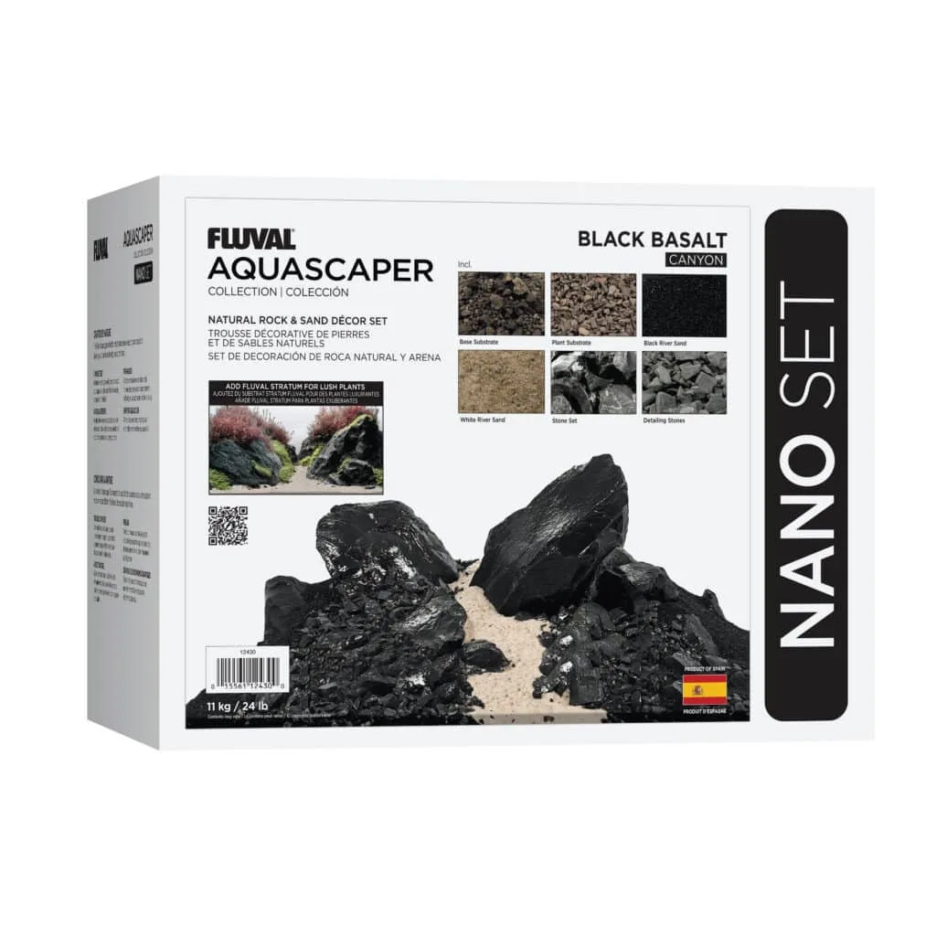 Fluval Aquascaper Natural Rock & Sand Décor Set, Nano, 24 lb / 11 kg, Black Basalt Canyon