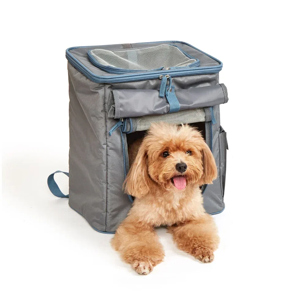 Fofos Backpack Carrier for Dogs and Cats (Grey/Blue) - Image 2