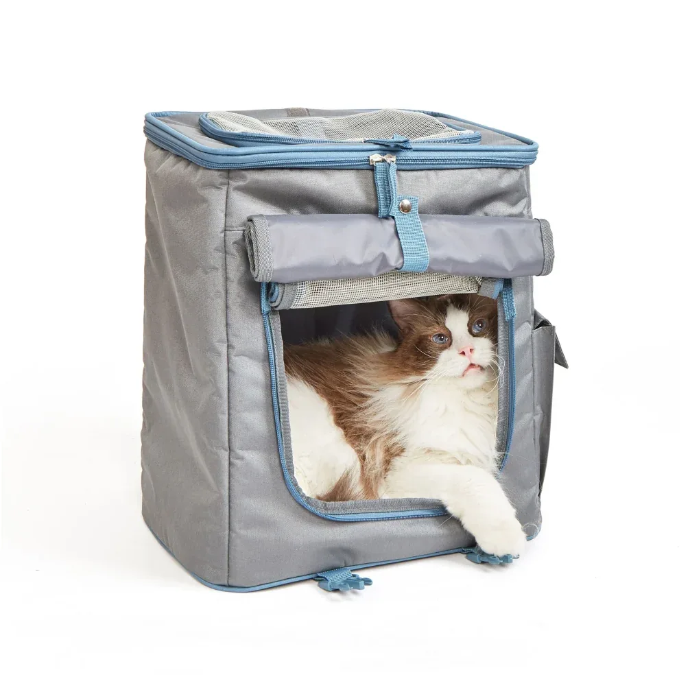 Fofos Backpack Carrier for Dogs and Cats (Grey/Blue)