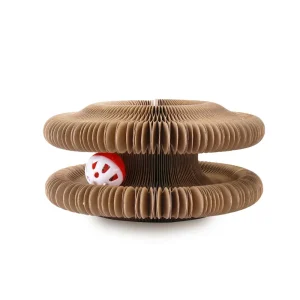 Foldable Accordion Cat Scratcher with Bell Ball – Corrugated Card