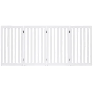 Folding 4-Panel Dog Gate Pet Fence in White Wood Finish
