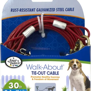 Four Paws Medium Weight Tie Out Cable Red 30ft