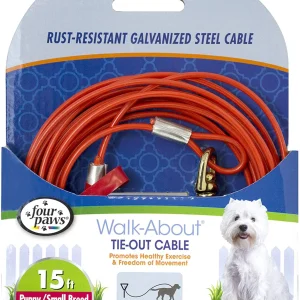 Four Paws Puppy Dog Tie Out Cable Red 1ea/Puppy (15 ft)
