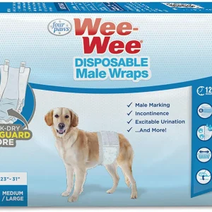 Four Paws Wee Wee Disposable Male Dog Wraps Medium/Large 12pk