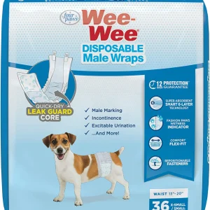 Four Paws Wee Wee Disposable Male Wraps X-Small/Small 36ct