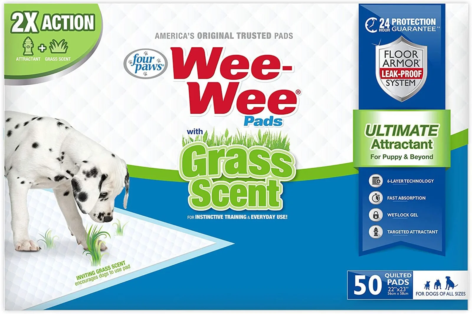 Four Paws Wee-Wee Grass Scented Puppy Pads Standard 50ct 22inx23in
