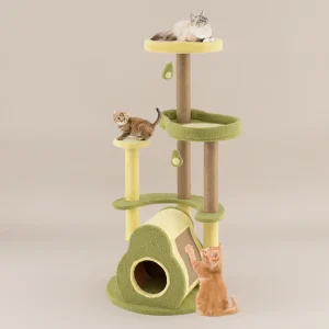 Freestanding Multi-level Avocado Cat Tower With Private Condo