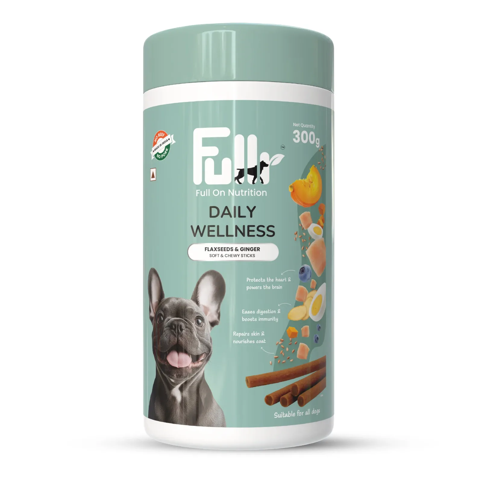 Fullr Daily Wellness Dog Treats Flaxseed & Ginger Soft & Chewy Sticks for Dogs