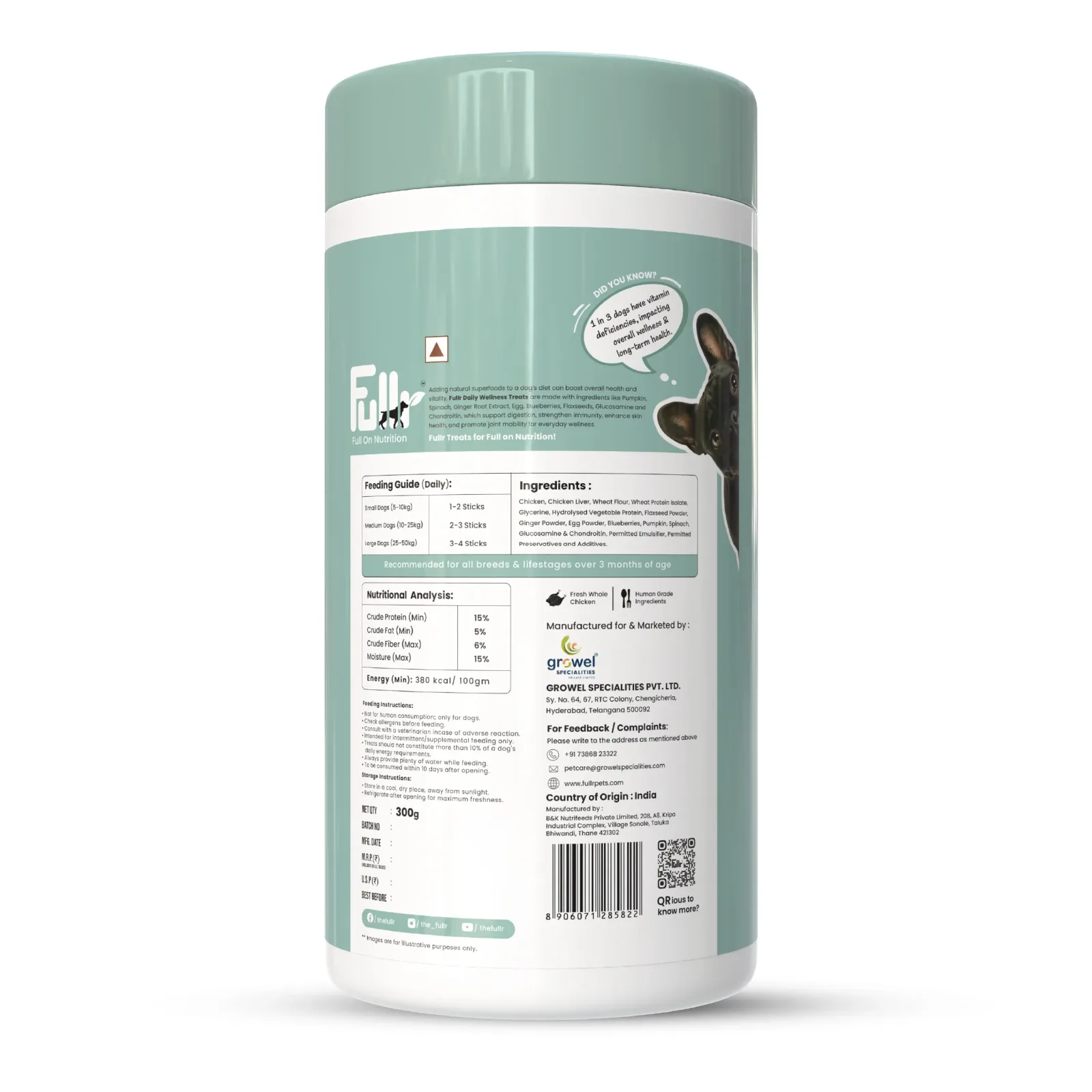 Fullr Daily Wellness Dog Treats Flaxseed & Ginger Soft & Chewy Sticks for Dogs - Image 2