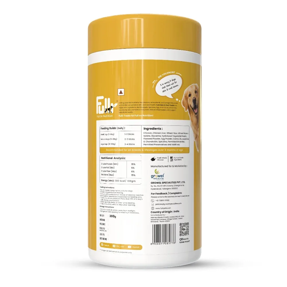Fullr Skin & Coat Dog Treats Flaxseed & Spirulina Soft & Chewy Sticks for Dogs - Image 2