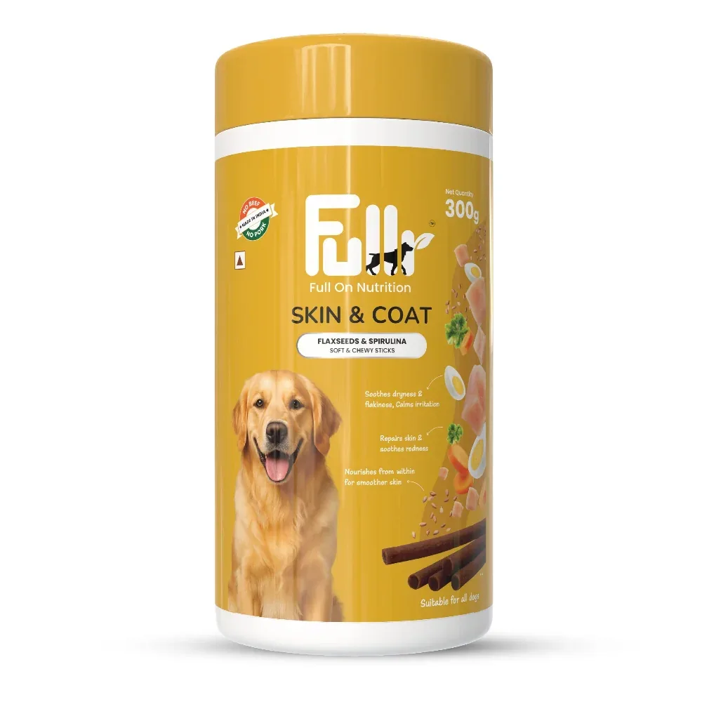 Fullr Skin & Coat Dog Treats Flaxseed & Spirulina Soft & Chewy Sticks for Dogs
