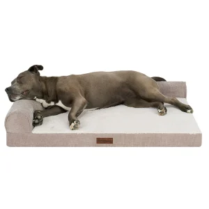 FurHaven Orthopedic Memory Foam L-Chaise Dog Bed, Tan, Medium/Large, Removable Washable Cover