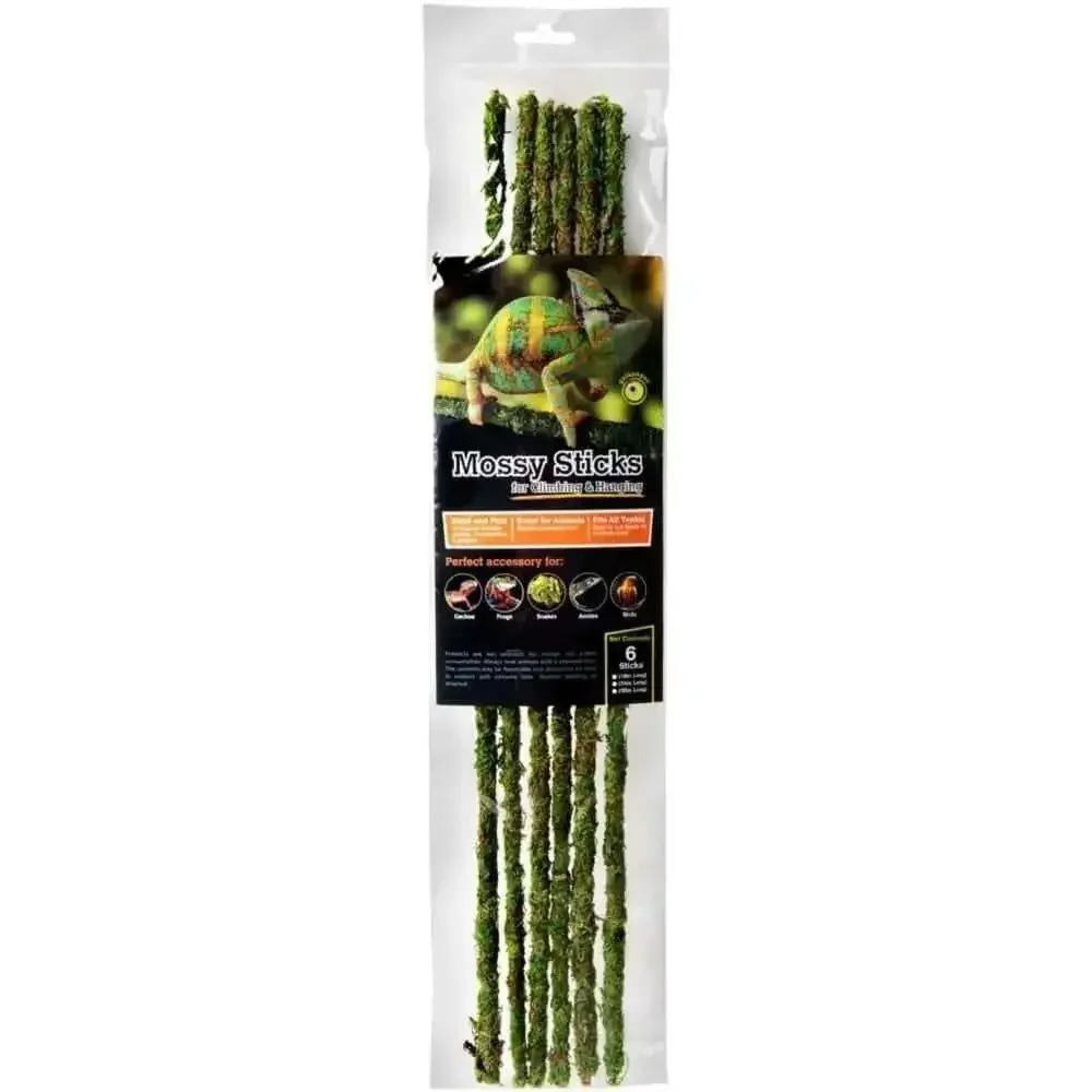 Galapagos Mossy Sticks for Terrariums - Create a Lush Habitat with 6 Fresh Green Ornaments