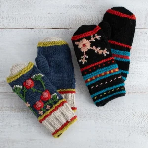 Ganz Knit Embroidered Colorful Wool Mittens