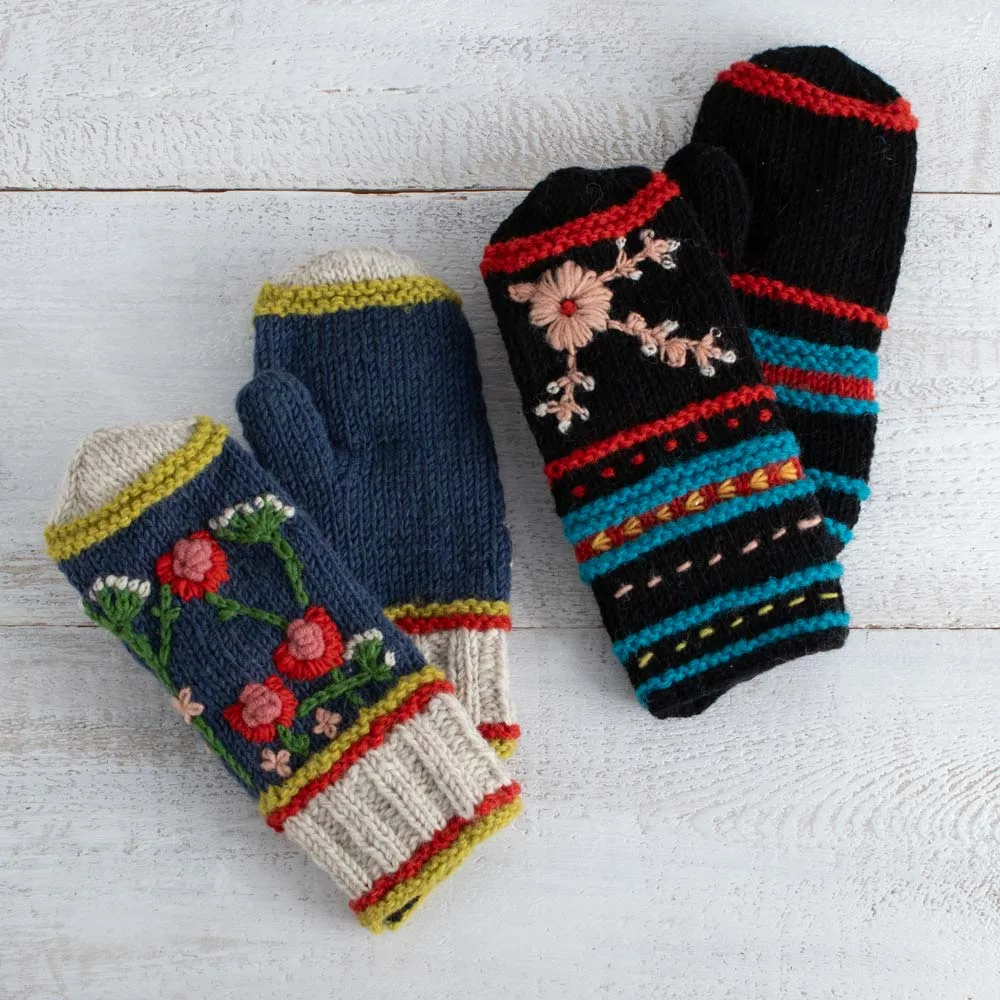 Ganz Knit Embroidered Colorful Wool Mittens