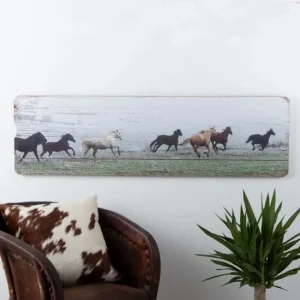 Ganz Running Horses Plank Wood Wall Decor