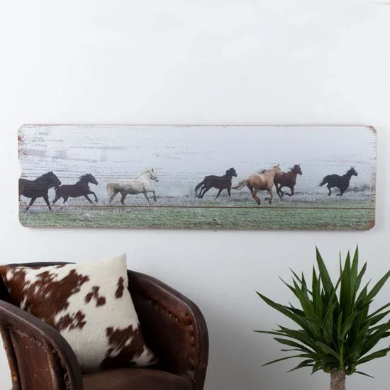 Ganz Running Horses Plank Wood Wall Decor