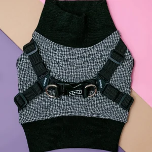 Gaspar Dog Harness Vest in Black Houndstooth
