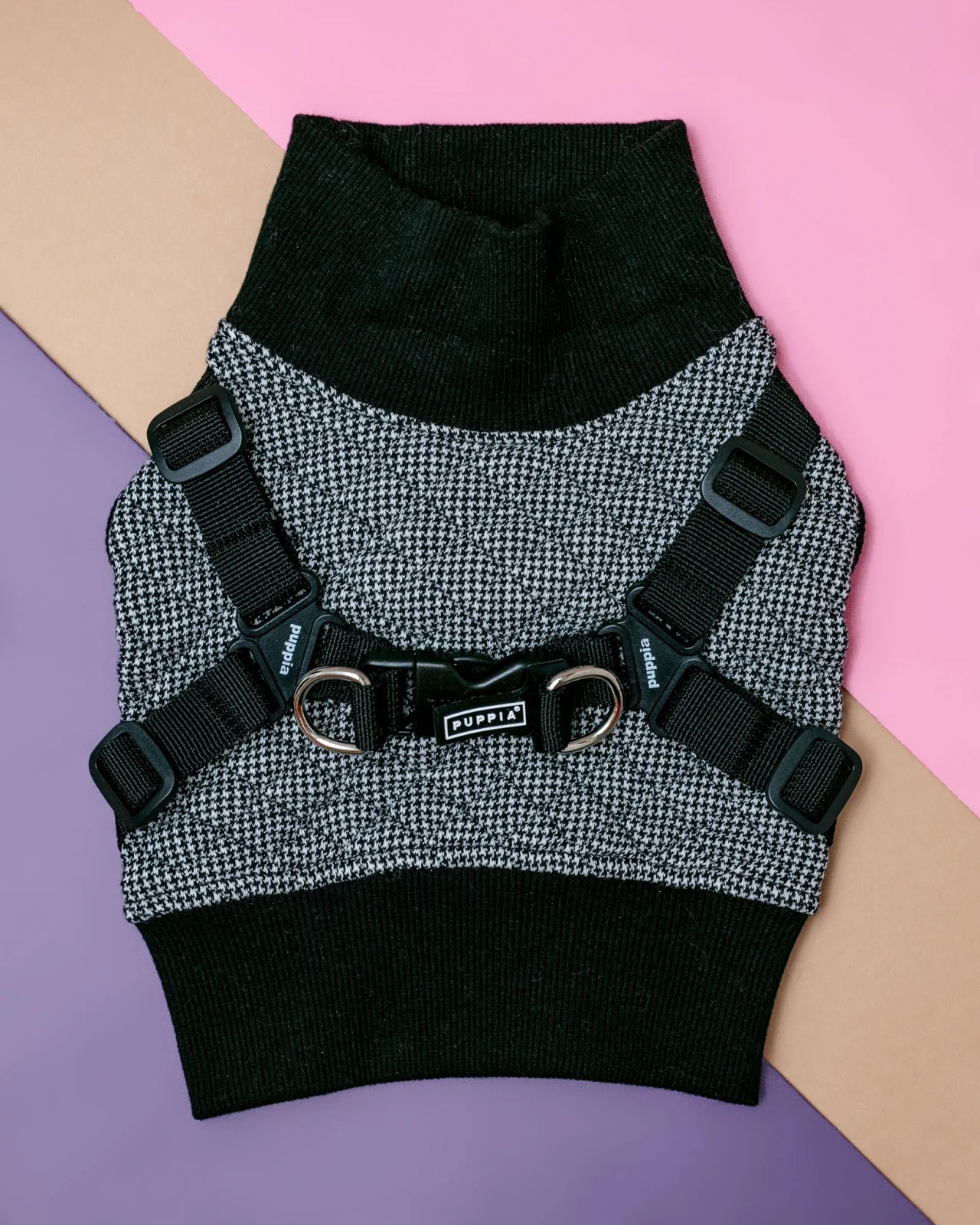 Gaspar Dog Harness Vest in Black Houndstooth